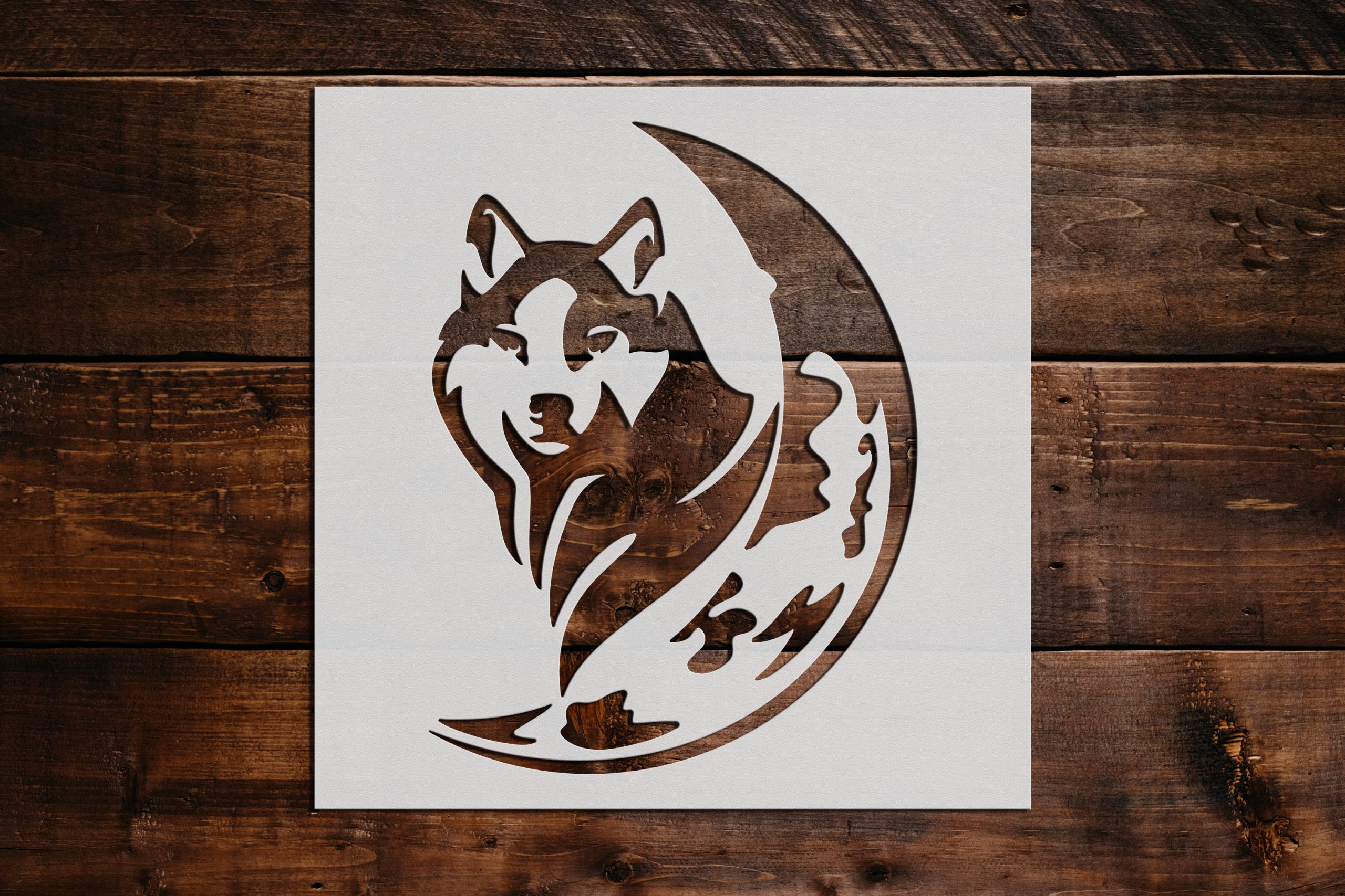 Wolf Crescent Moon Stencil - Art and Wall Stencil - Stencil Giant