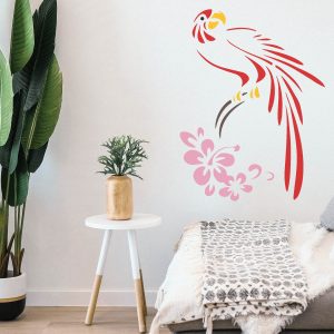 Parrot and Flowers Stencil - Art and Wall Stencil - Image 3