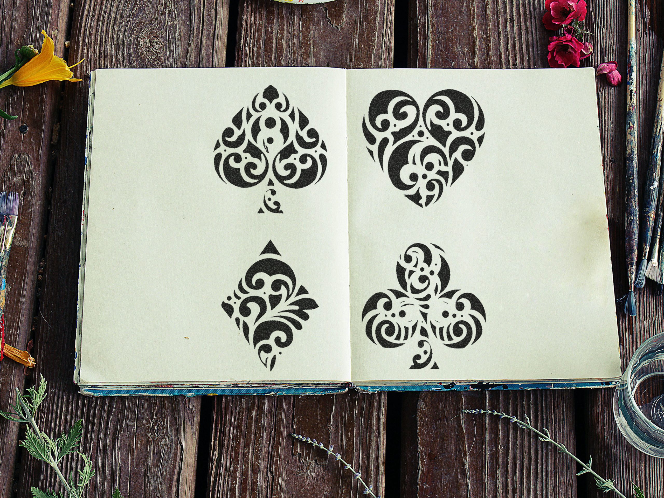 Playing Card Suits, Spades, Hearts, Diamonds, Clubs Stencil - Art and