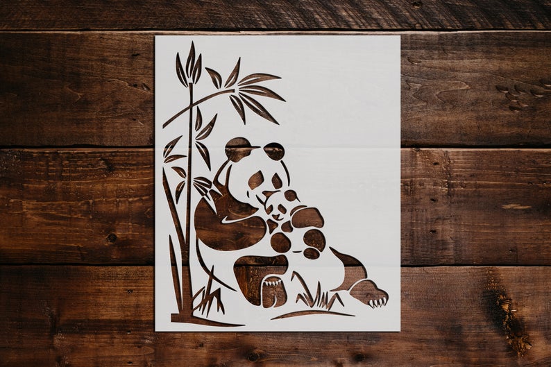 Panda Painting Stencils Reusable Panda Mother With Bamboo - Temu