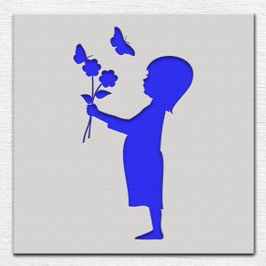 Child with Flowers and Butterflies Stencil - Art and Wall Stencil - Image 3