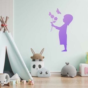 Child with Flowers and Butterflies Stencil - Art and Wall Stencil - Image 5