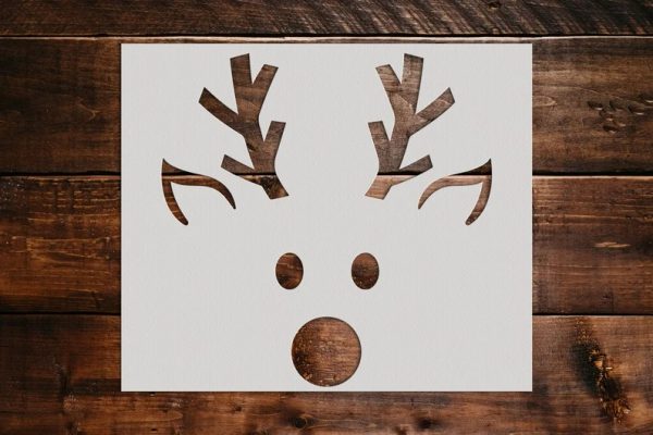 Reindeer Face / Merry Christmas Round Stencil
